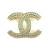 Excellent Brooch COCO Mark Rhinestone Gold Women A21C Used