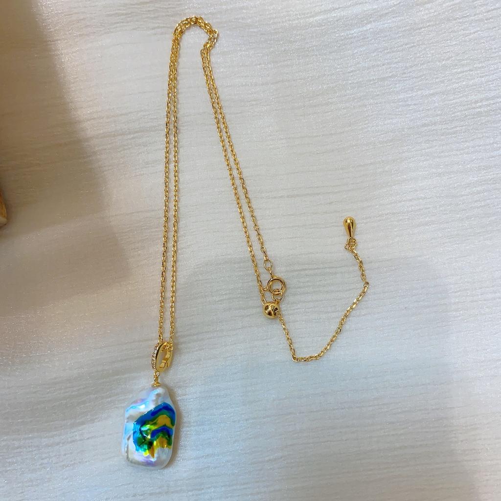 Vintage Oil Painting Natural Freshwater Pendant Fine Pearl Necklace Female Medieval Style Light Luxury Unique Female