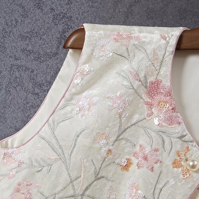 Tachi Faux Fur Trim Sequin Embroidered New Chinese Style Women's Vest