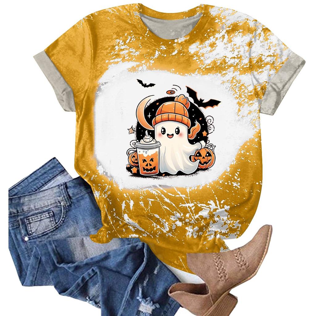 Halloween Shirts for Women Cute Shirt Fall Tshirt Gradient Graphic Tees Casual Short Sleeve Tops