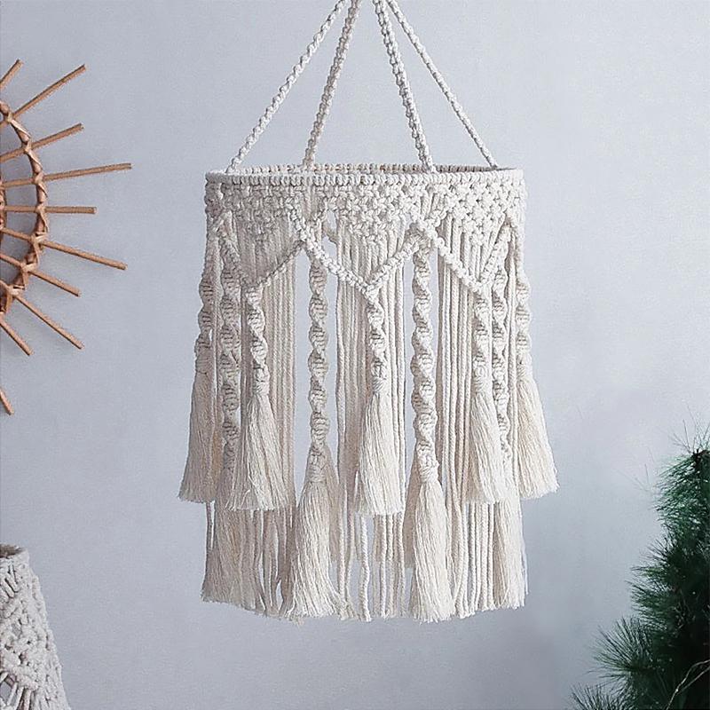 1PC Handmade Nordic Macrame Lamp Shade Natural Fiber Cord Chandelier Shade 75x30cm