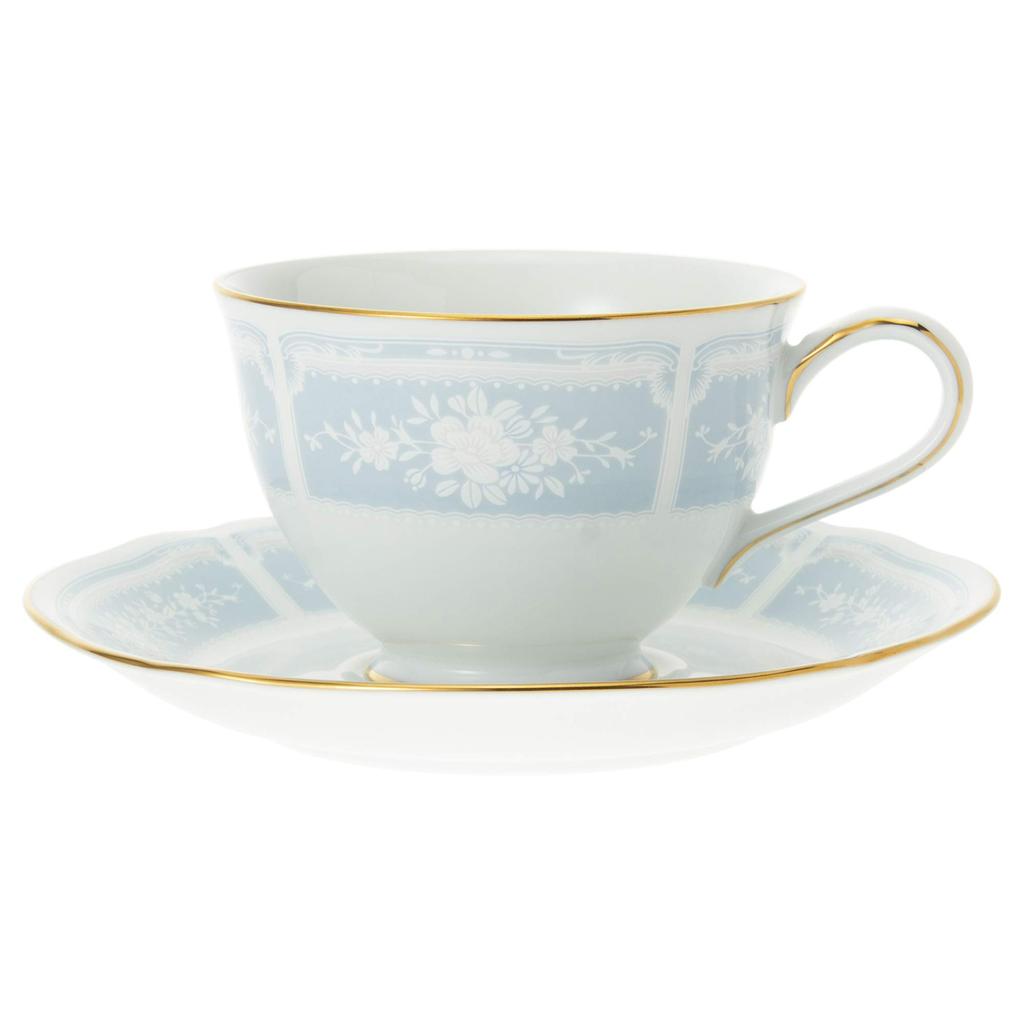 Noritake Cup & Saucer (color-changing pair set) (for coffee and tea) 220cc Lacewood Gold 2 people Blue/Pink Fine Porcelain Y6578A/1507-14