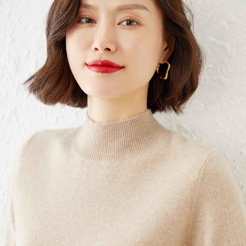 Podzim Zima Dámské Svetry Dámské Volný Kašmírový Svetr Dlouhý rukáv Spodní Pletený Svetr Poloviční rolák Svetry Pulovr