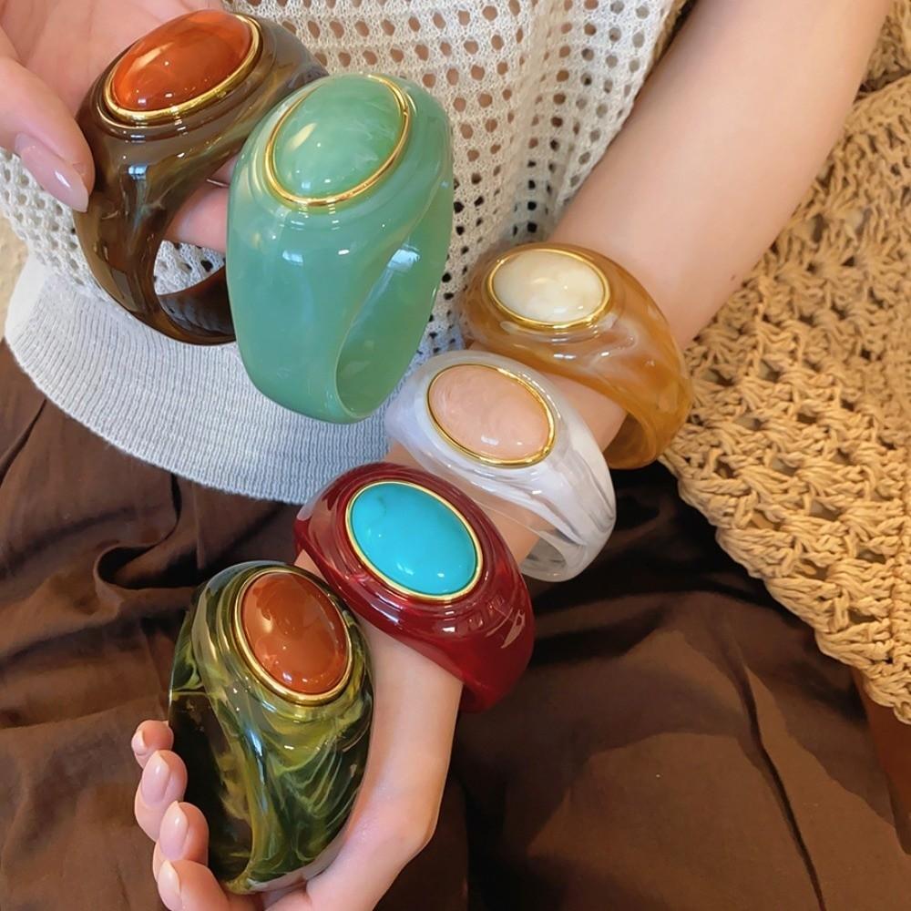 Europe American Style Acrylic Bangle Smudging Retro Hand Ring Cute Irregular Wide Bracelet Girls
