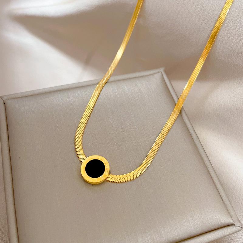 Round Roman Temperament Personality Minimalist Wind Furnace Real Gold Necklace Female Collarbone Chain