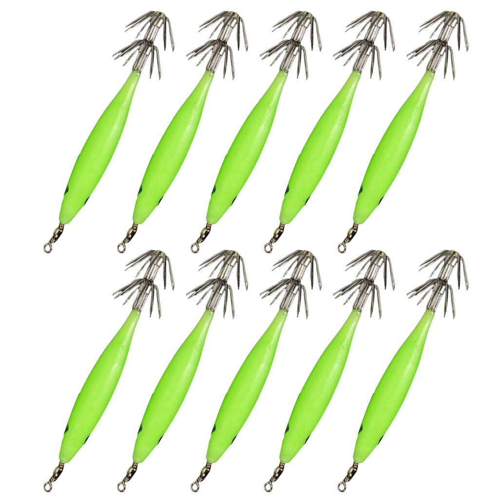10Pcs Shrimp Lure Bait Squid Jig 3.6g Luminous Squid Jig Octopus Cuttlefish Hook Glow Jig Hooks for Saltwater Fishing
