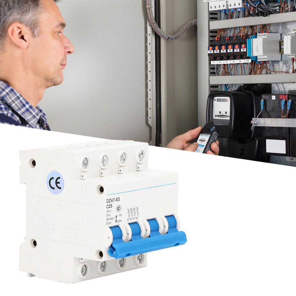 Miniature Circuit Breaker 4P Residual Current Isolator DIN Rail Mount AC 400V 25A