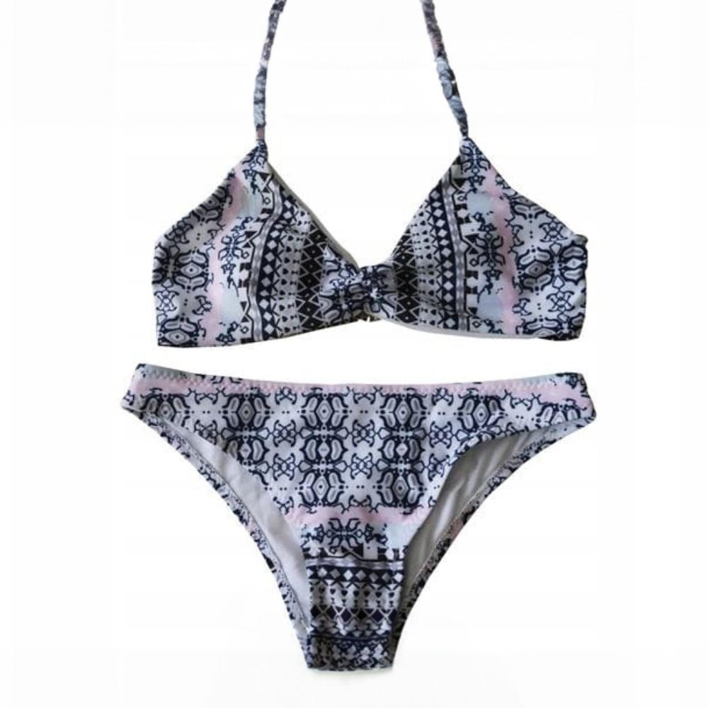 Dwuczęściowy strój kąpielowy bikini z wzorem azteckim, wiązany komplet M Dwuczęściowy strój kąpielowy bikini z wzorem azteckim, wiązany komplet M