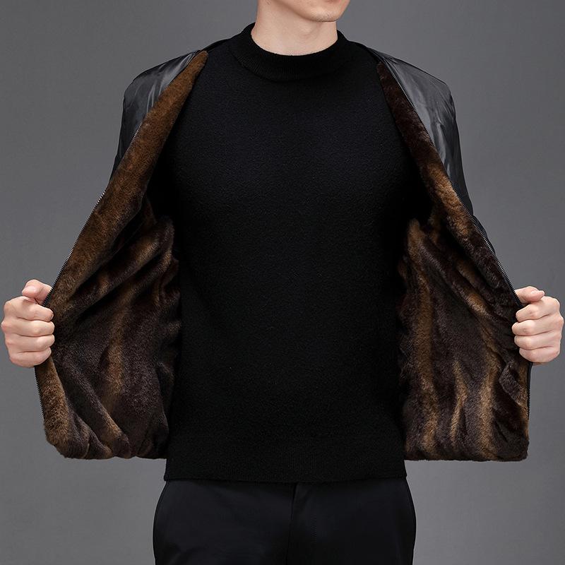 Removable Inner Liner, Men's Large Size Genuine Leather Jacket, Middle-aged and Elderly Dad's Outfit, Velvet Thickened Leather Jacket, Trendy