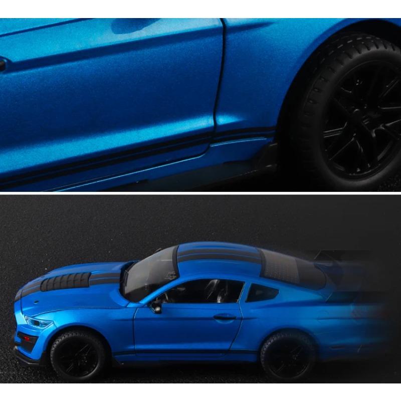 Large 1/18 Ford Mustang GT500 Miniatures Alloy Diecast Metal Vehicle Model Collectibles Sound Light Toys Car Gifts for Kids Boys