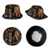 Egyptiska hieroglyfer och gudar på svart hinkhatt för sommarsemester Egypten Hängande hatt Bob Fiskarehatt Ispoti Keps