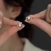 New Trendy Liu Yifei Same Pearl Stud Earrings Women's Simple Exquisite Small Geometric Circle Earrings High-end Earrings