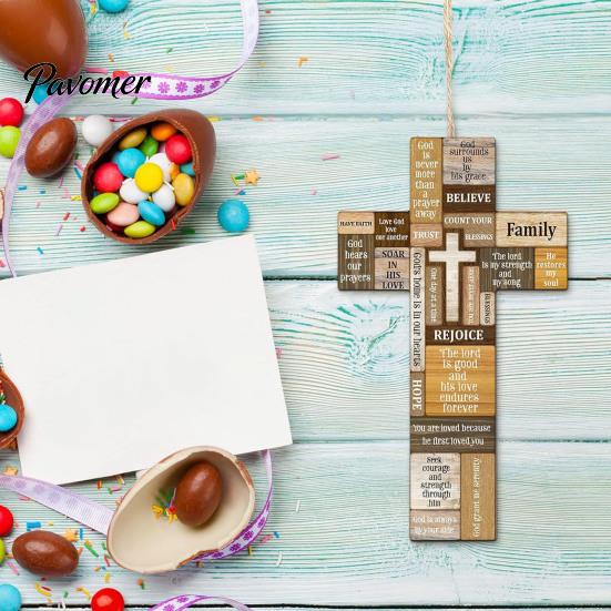 Decorative Wooden Crosses Easter Cross Ornament, Rustic Hanging Pendant with Hemp Rope Wall Ornament for Bedroom Decor, Religious Home Decoration,