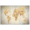 Three Piece Picture Canvas Print World Map Brown