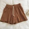 Women's Mid Rise Drawstring Shorts Loose Fit Sweatshorts Waffle Knit Solid Color Casual Wide Leg Three Quarter Summer Sports Shorts