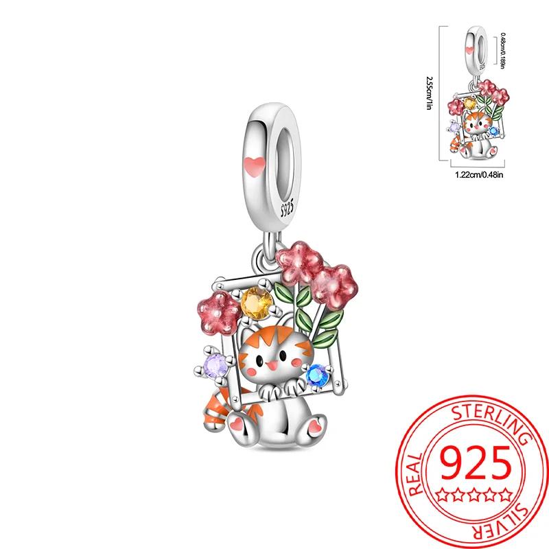 Copper Bear Series Charms Pink Heart Flowers Cat Bead Fit Original Bracelets Diy Jewelry Fine Gift For Women Daily Matching