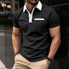 Men's Korean-Style Casual Lapel Fashion Slim-Fit Polo Shirt Pocket Patchwork Solid Color Short-Sleeve Top