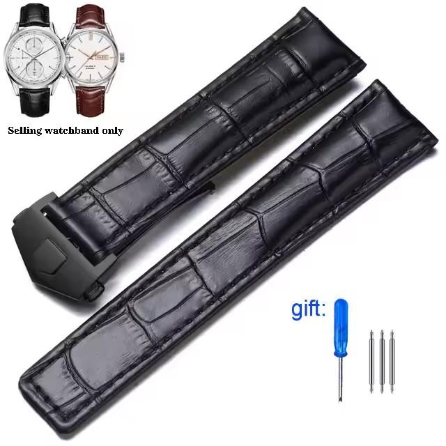 20mm 22mm 24mm Genuine Leather Watchbands for Tag Heuer Series Elastic Waterproof Cowhide Strap Folding Buckle