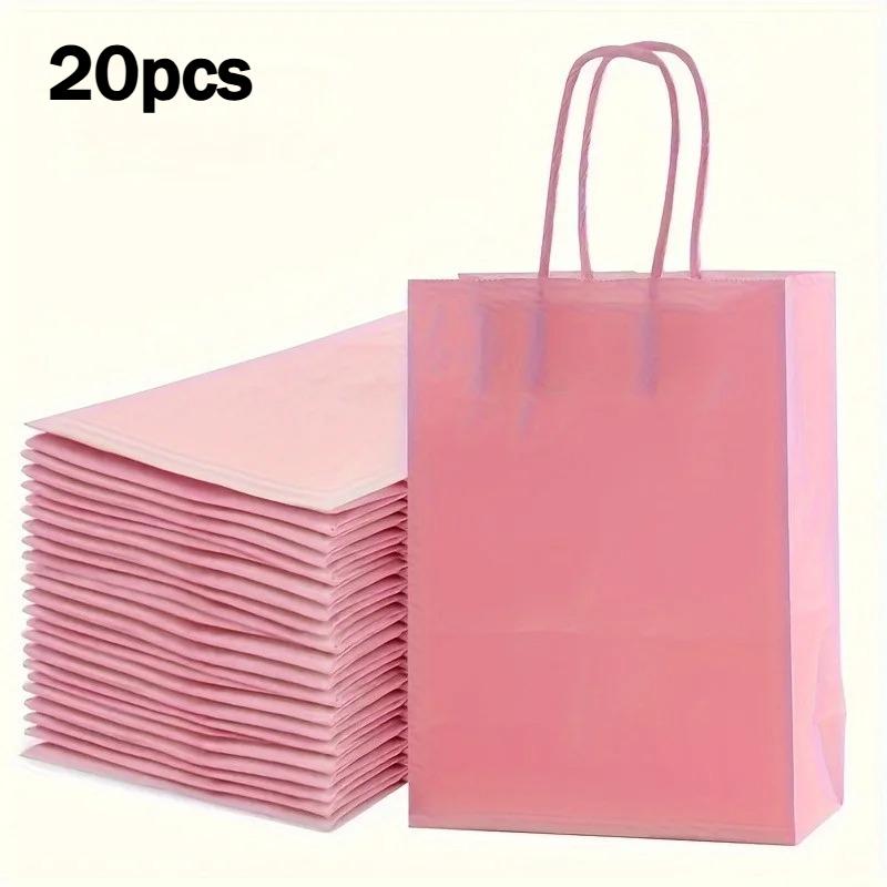 20pcs Paper Gift Bags Versatile Shopping Bags Reusable Colored Kraft Bags Gifts Storage Craft Projects Decorative Paper Bags