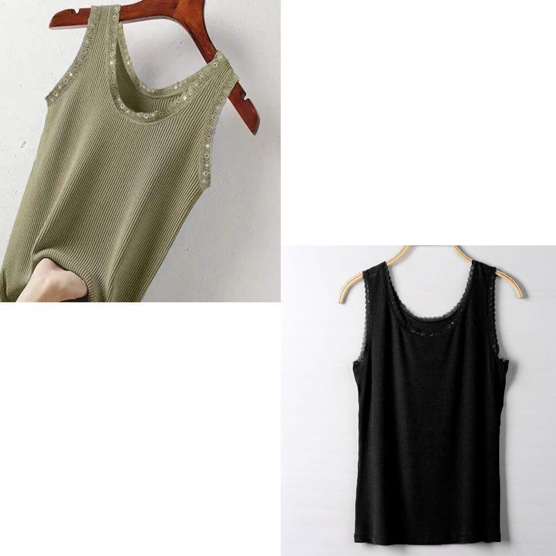 Modal Summer Knitted Threaded Suspender Vest Women's Lace Edge Large Size Slim Fit Outside Wear Bottom Shirt Vest