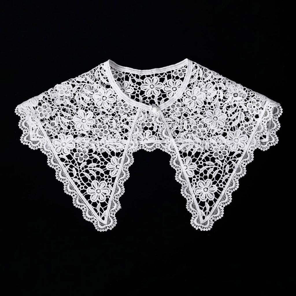 Hollowout Embroidery Flower False Collar Capelet Floral Lace Elegant Detachable Shawl for Collarless Blouse and Dress
