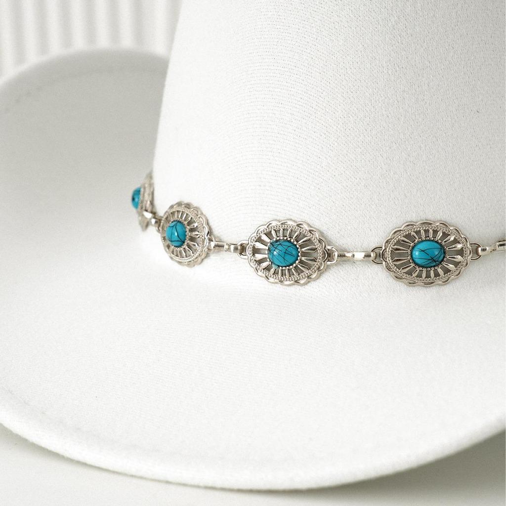 Trendy Unisex Turquoise Fedora with Bohemian Wide Brim for Parties