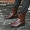 Botas occidentales para hombre Punta puntiaguda Puntas de ala Negro Marrón Amarillo Vestido retro informal Cremallera Cuero Botas de entretiempo para hombre a media pantorrilla para hombre Tallas grandes