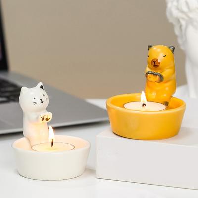 1PC Atmosphere Lamp Desktop Decoration Ceramic Home Decoration Aroma Candle Holder Cute Candle Cups Cartoon Home 2 Styles