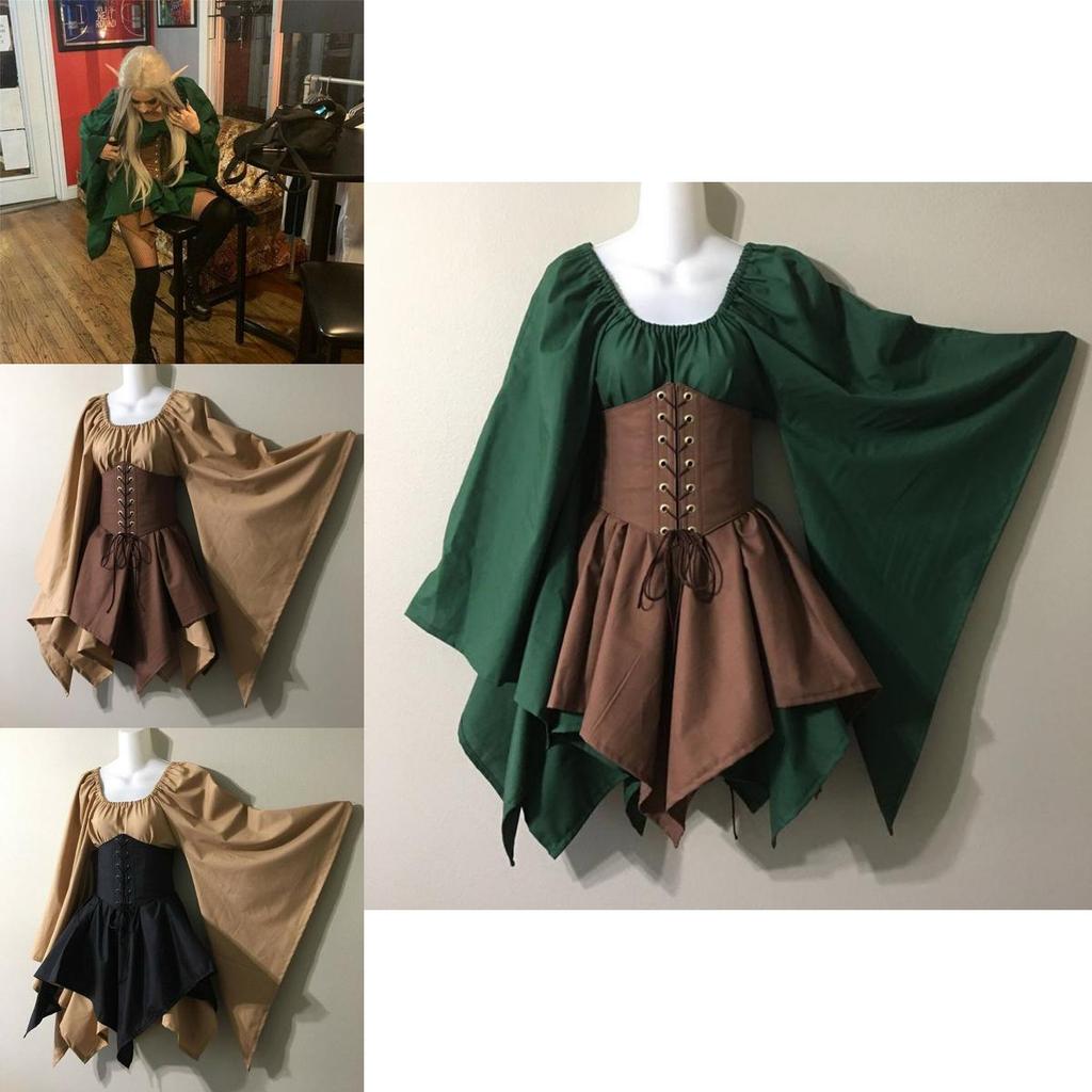 Elegantes Mittelalterliches Damen Waldelfen Feenkleid Korsett Set Perfekt für Halloween