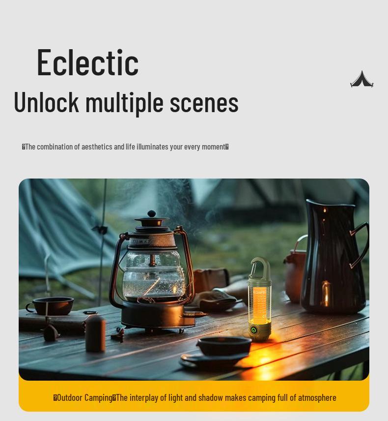 LED Camping Lantern with Three-Color Modes, Type-C Charging, Emergency Flashlight, and Atmosphere Light