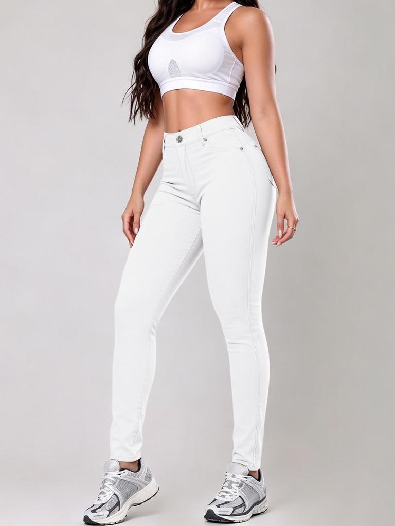 Jeans Skinny Elasticizzati a Vita Alta da Donna - Colore Unito, Moda Casual