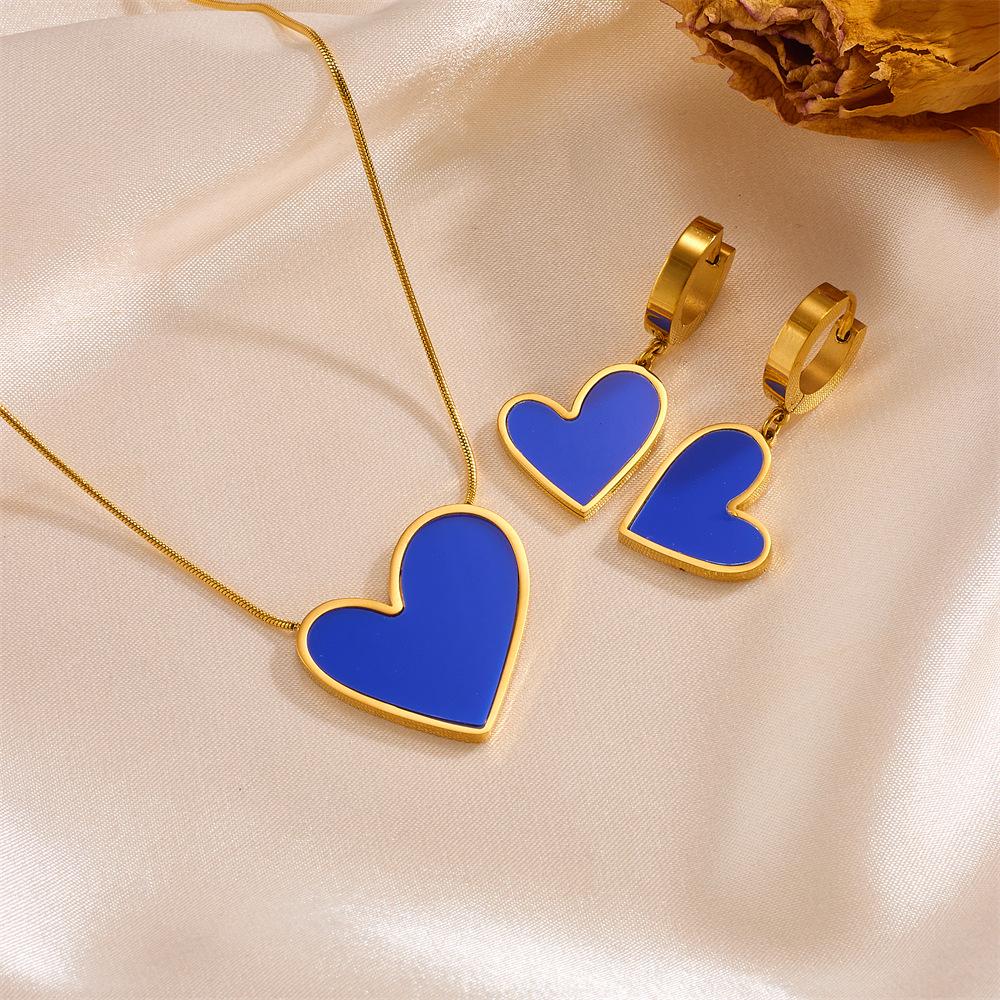 European Bestseller Stainless Steel Heart Necklace & Earring Set - Fashionable, Colorfast, Non-Fading Titanium Steel 