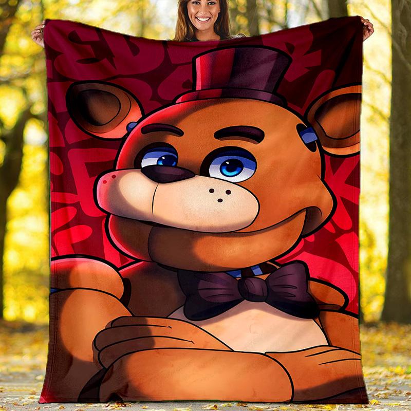 1pc Freddy Bear2 Theme Blanket - Digital Print, Polyester, Cozy for All Seasons, Perfect for Outdoor, Camping, and Travel