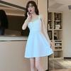 Chic New Style Internet Celebrity A-Line Suspender Dress: Slim Fit, Ruched, Low-Cut, Zipper, Elegant Short Skirt