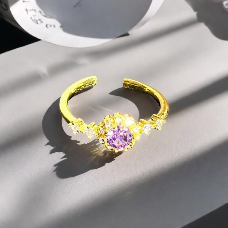 Yes, Touch The Blind Box Series, Colored Treasure Gypsy Open Ring, Wave Micro-Inlaid Zircon Light Luxury High-End Ring.