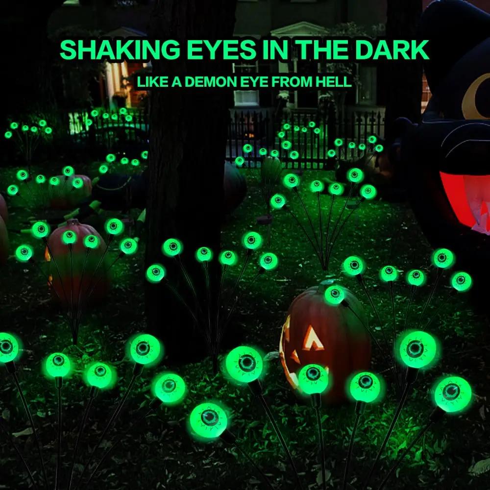 Scary Eyeball Lights Led Halloween Outdoor Solar Powered Green Eyeball Blinking Firefly Lights Waterproof Solar Path Lights