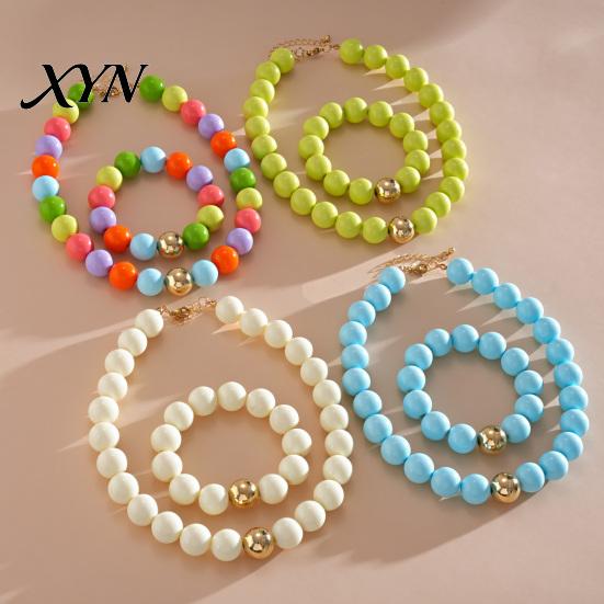 Beads Bracelet Beaded Jewelry for Women, Acrylic Big Choker Necklace Necklace, Round Stretch Bracelet, Summer Retro Accessory Adjustable