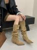 High-heeled pointed khaki stacking boots high knight boots women's shoes 2025 new spring and autumn winter thin long boots