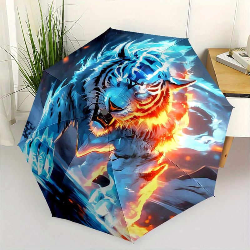1pc Flaming Ice Tiger Pattern Automatic Umbrella is Fashionable and Good-Looking,  Suitable for Travel and Daily UseA104