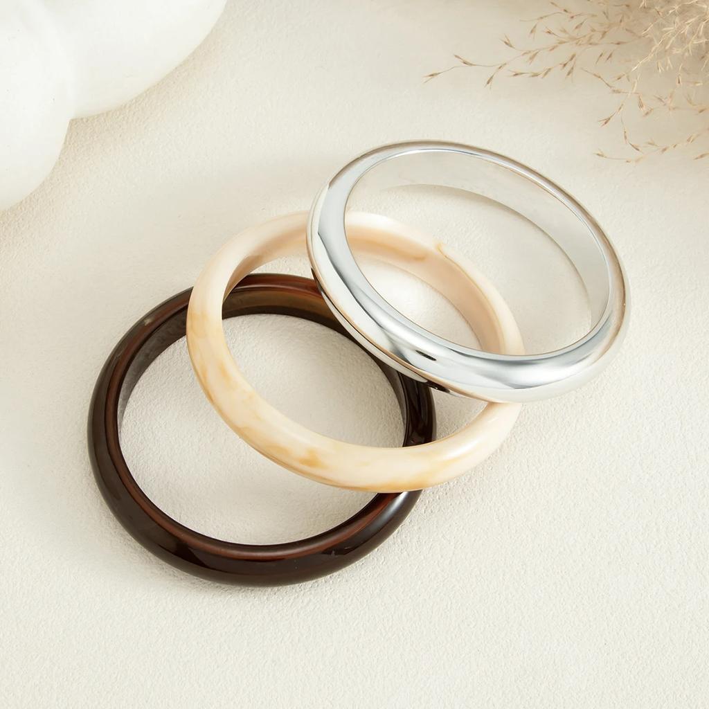 New 1Pcs/Set Vintage Geometric Resin Acrylic Round Bangles Women Simple Trendy Stackable Chunky Bracelet Charm Jewelry New