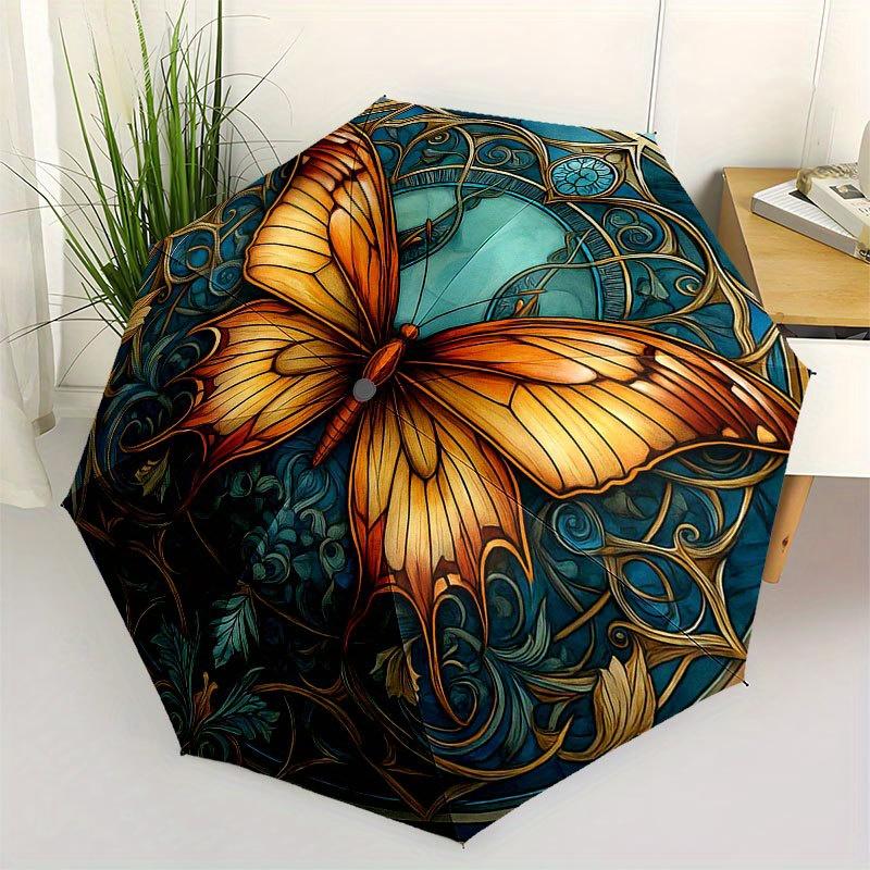 

Stunning Butterfly Stained Cute Window Art Umbrella, Cute Umbrella with Cute Design, Portable 3-Fold Compact Umbrella for Men & Women, Valentine s Day