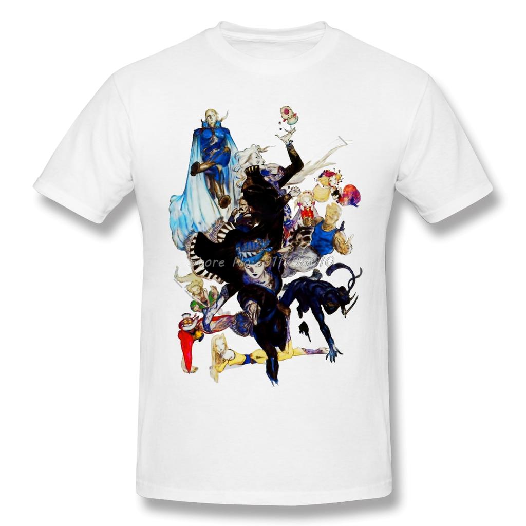 Yoshitaka Amano Final Fantasy VI Main Characters T Shirt White Final Fantasy Printed Tshirt Summer Anime Men Streetwear Harajuku