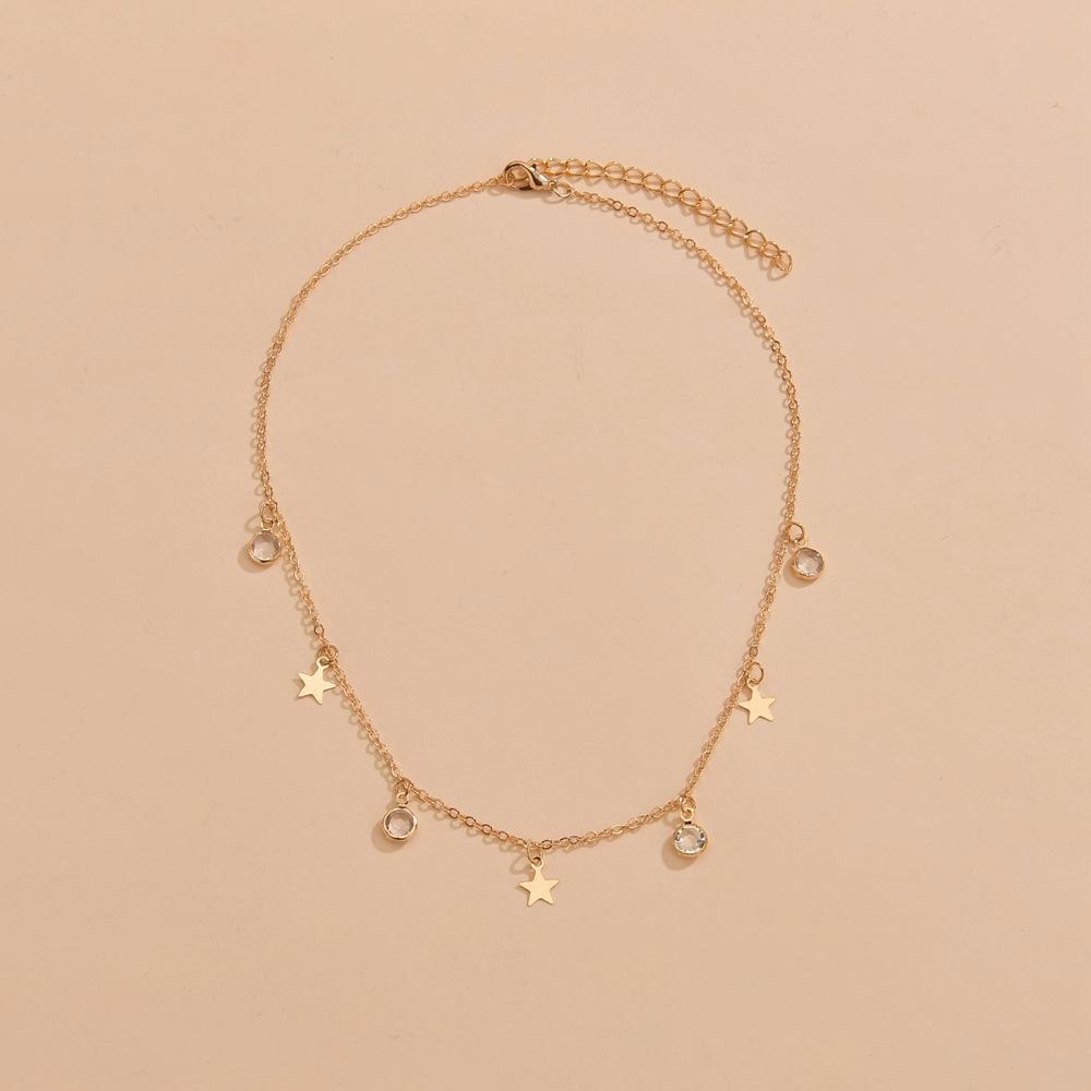 New product, star rhinestone pendant, women's elegant collarbone chain, metal necklace.
