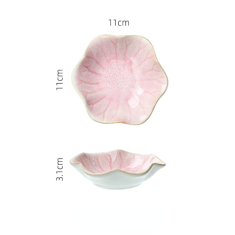 Japanisch Haushalt Kreativ Retro Dippschale Würze Keramik Ofenbrand Lotusblume Lotusblatt Bunt