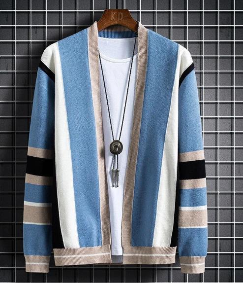 

Осенний новый мужской вязаный свитер-жакет, повседневный трендовый универсальный тонкий кардиган-свитер, мужской жакет 5XL светло-синий