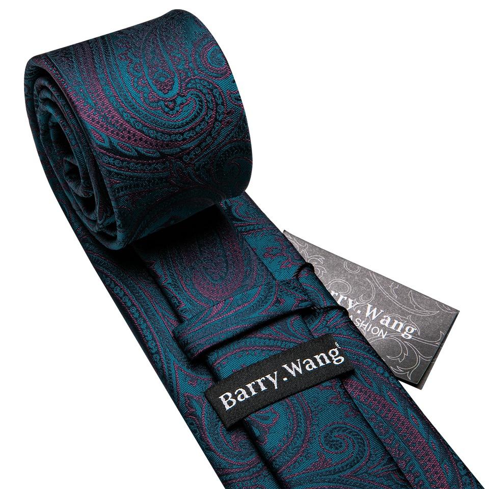 Barry.Wang Floral Ties for Men Woven Paisley Wedding Necktie Handkerchief Cufflinks Formal Casual Set