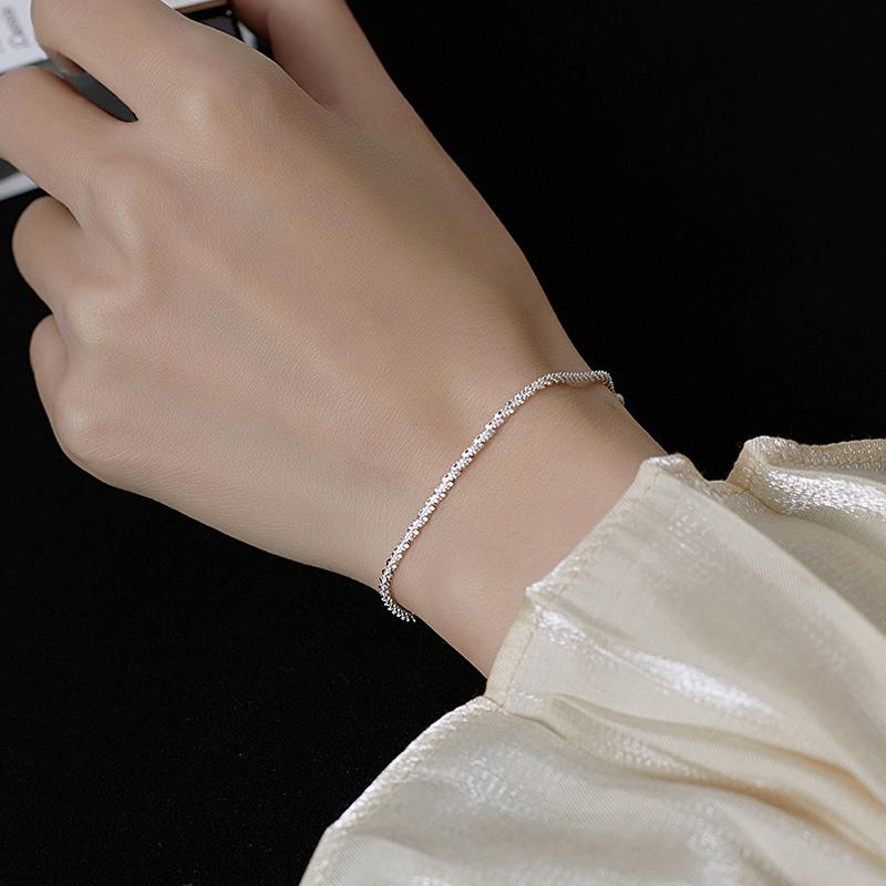Sweet Shining Zircon Butterfly Bracelet for Women Anti-Allergic Silver Color Chain Bling Bracelet with Stamp Gift