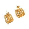 Stainless Steel Gold Color Hoop Earrings Retro Geometric Twisted Beaded C Shape Earring Jewelry For Women Daily Party Decor