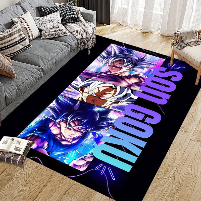 Son Goku Flannel Printed Carpet, Home Sofa Decoration for Living Room & Bedroom, Non‑Slip Play Flannel Floor Mat for Game Room