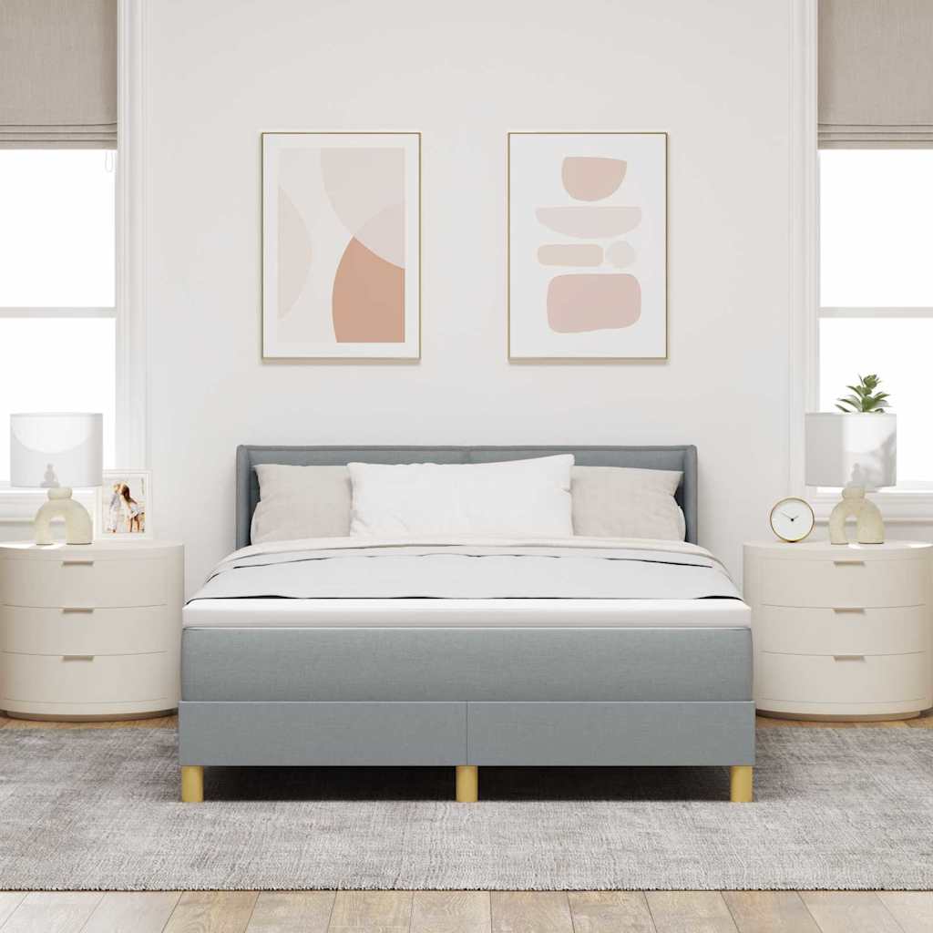 Box Spring Bed with Mattress Light Grey 190 x 140 cm Fabric